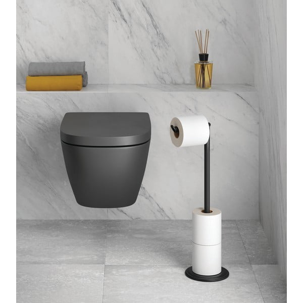 Porta carta igienica nero opaco in acciaio Lava – Metaltex-image-1