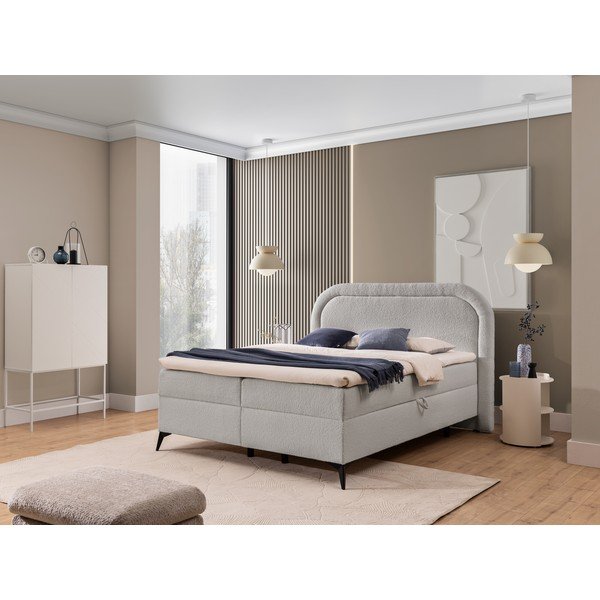 Letto boxspring grigio chiaro con contenitore 140x200 cm Ornes – Ropez-image-1