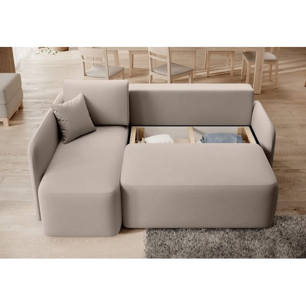 Divano angolare beige allungabile/con contenitore (con penisola a sinistra/con chaise lounge) e rivestimento in velluto Hadson – ELTAP-image-4