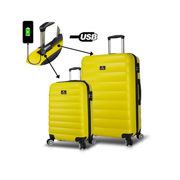 Set di 2 valigie da viaggio gialle su ruote con porte USB My Valice RESSNO Cabin & Large - Myvalice-image-3