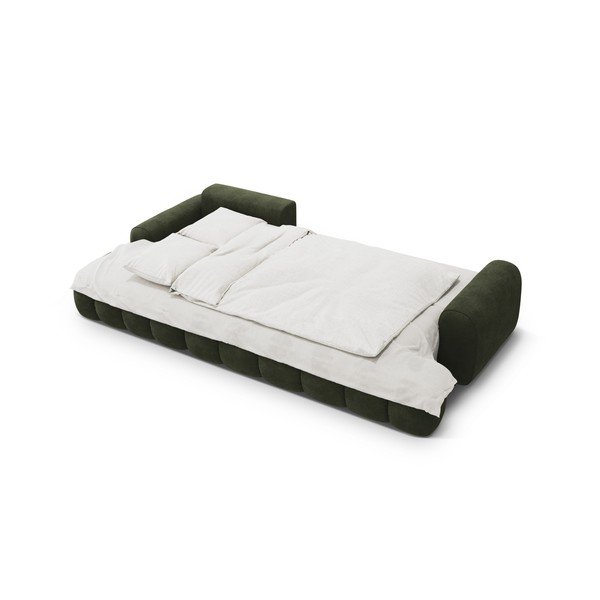 Divano angolare verde allungabile/con contenitore (con penisola a sinistra/con chaise lounge) con rivestimento in velluto Linz – Cosmopolitan Design-image-4