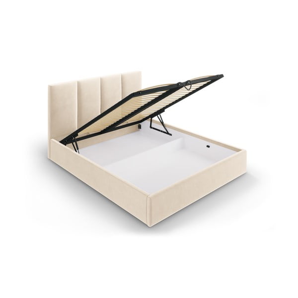 Letto matrimoniale imbottito beige con contenitore con griglia 160x200 cm Juniper - Mazzini Beds-image-3