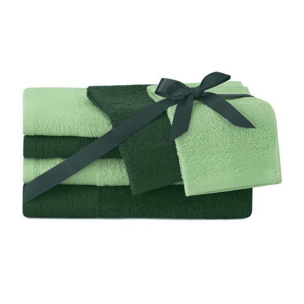 Set di asciugamani per viso e corpo tipo terry verdi in cotone 6 pz Flos – Restilo-image-1