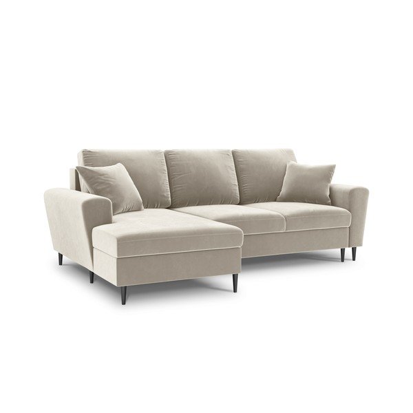 Divano angolare beige allungabile e con contenitore (con penisola a sinistra/con chaise lounge) con rivestimento in velluto Kyoto – Cosmopolitan Design-image-1