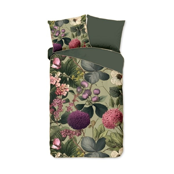 Set copripiumino e federa color kaki in raso di cotone per letto singolo ed esteso 140x220 cm Onaz – Descanso