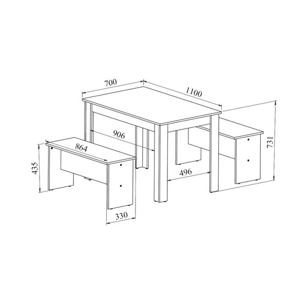 Set di tavolo da pranzo e 2 panche nere con piano in cemento Nice - TemaHome-image-2