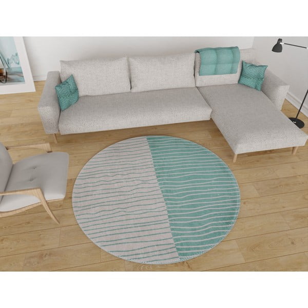 Tappeto rotondo lavabile in turchese e crema ø 120 cm Yuvarlak - Vitaus-image-1