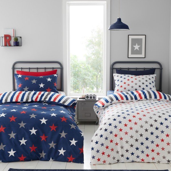 Biancheria da letto singola per bambini a quattro pezzi 135x200 cm So Soft Stripes and Stars - Catherine Lansfield-image-1