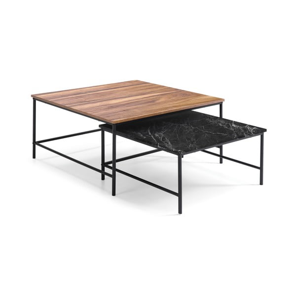 Tavolini neri/naturali con piano in legno di noce in set di 2 80x80 cm Fiorenza - Marckeric