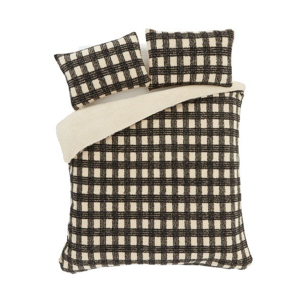 Biancheria da letto matrimoniale in micropile nero e crema 200x200 cm Cosy Borg Sherpa - Catherine Lansfield-image-2