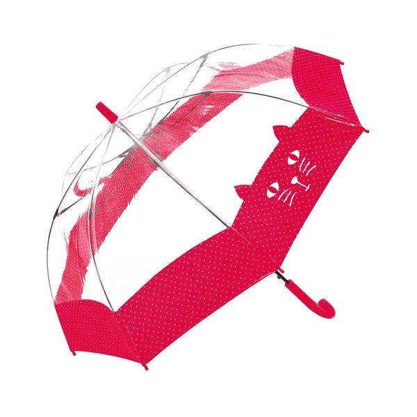 Dětský transparentní holový deštník s červenými detaily Birdcage Chat, ⌀ 74 cm