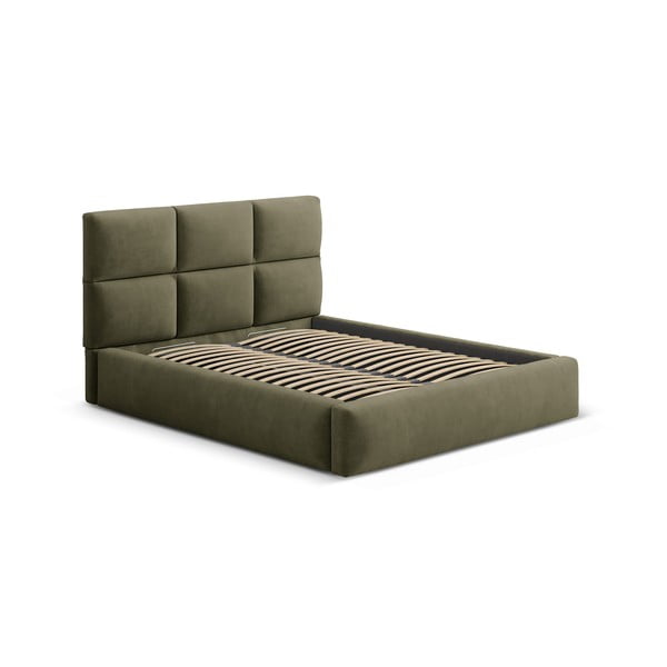 Letto matrimoniale imbottito verde con contenitore con rete inclusa 200x200 cm Libera – Windsor & Co Sofas-image-4