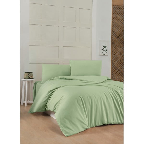 Biancheria da letto singola in cotone verde chiaro Renforcé 140x200 cm - Mijolnir