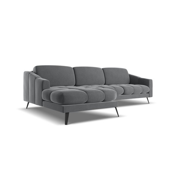 Divano angolare grigio (con penisola a sinistra) con rivestimento in velluto Nalu – Makamii-image-3