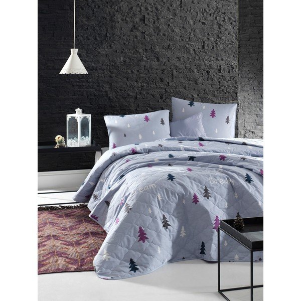 Set con copriletto e federa azzurro in cotone renforcé 240x225 cm Takeme – Mijolnir-image-1