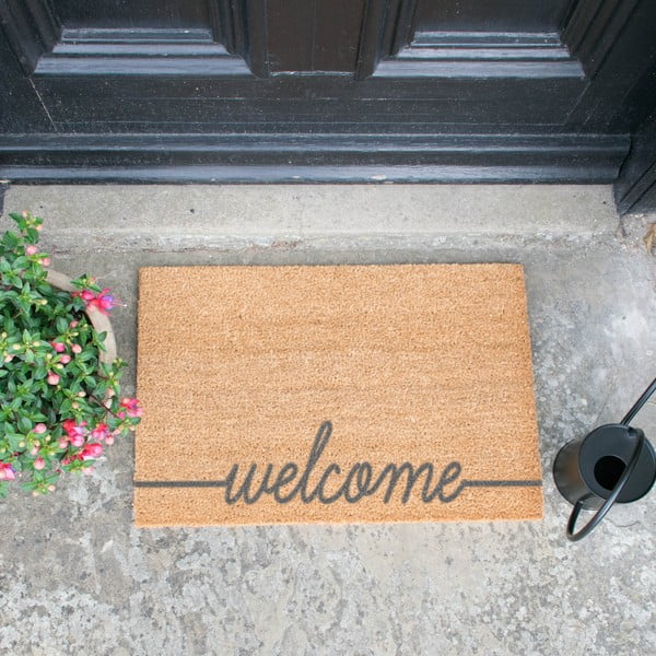 Tappeto di cocco naturale grigio d, 40 x 60 cm Welcome Scribble - Artsy Doormats-image-1