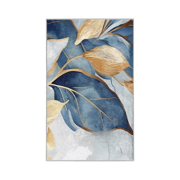 Tappeto blu/dorato lavabile 160x230 cm Golden Leaves – Mila Home