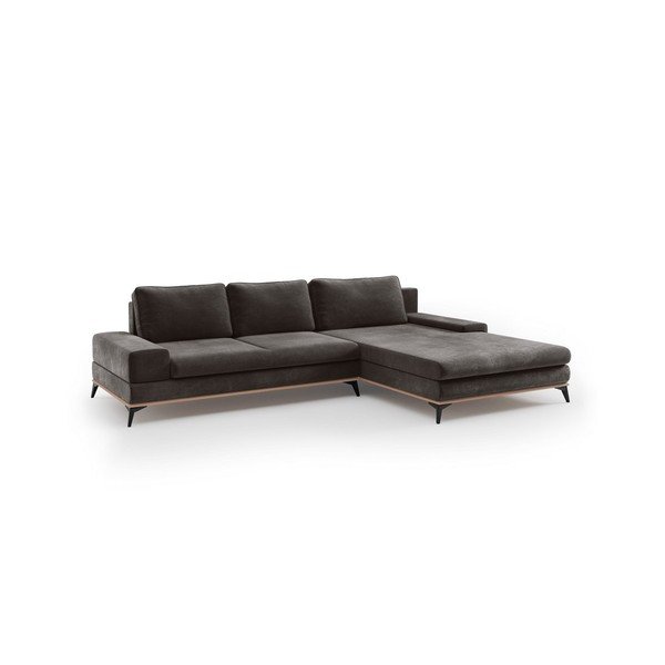 Divano letto angolare marrone scuro con rivestimento in velluto, angolo destro Astre - Windsor & Co Sofas-image-2