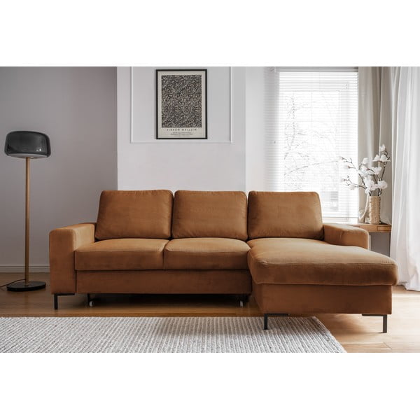 Divano letto in velluto a coste arancio-marrone (angolo destro) Lofty Lilly - Miuform-image-1