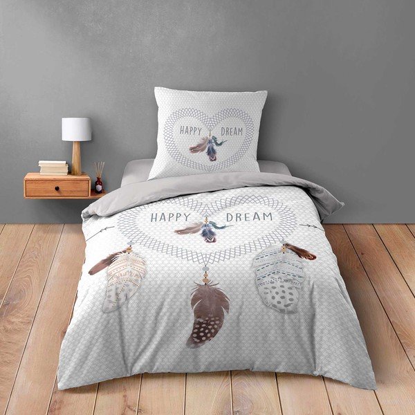 Biancheria da letto bianca in cotone per letto singolo 140x200 cm Happy Dream – douceur d'intérieur-image-1