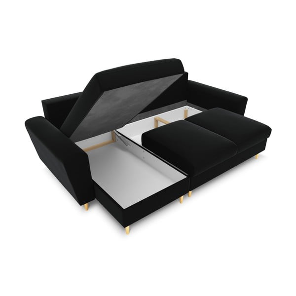 Divano angolare nero allungabile e con contenitore con rivestimento in velluto Kyoto – Cosmopolitan Design-image-2