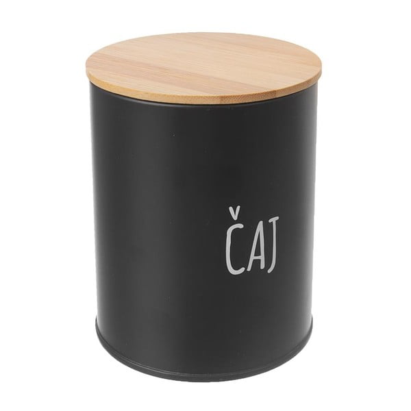 Scatola da tè in latta nera con coperchio in bambù, volume 750 ml - Orion-image-1