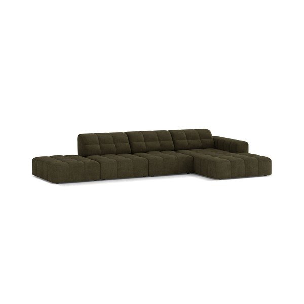 Divano angolare color kaki (con penisola a destra/con chaise lounge) con rivestimento in ciniglia Chicago – Cosmopolitan Design-image-1
