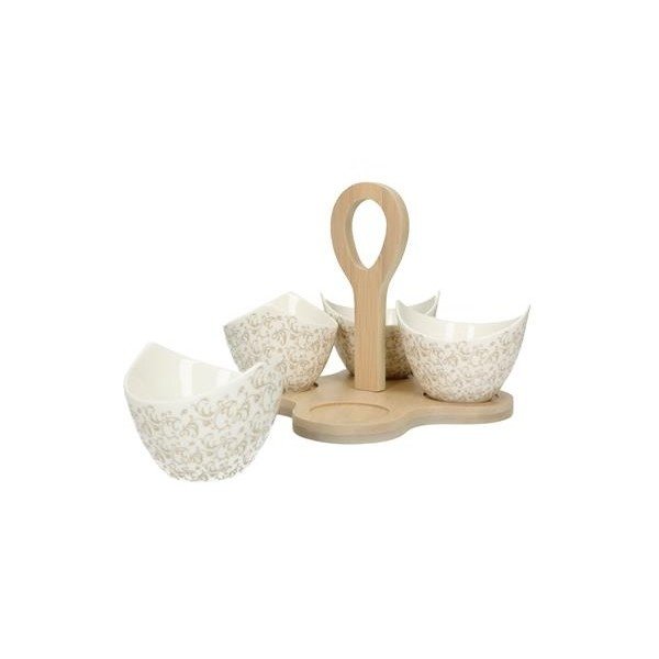 Set 4 servírovacích misek s bambusovým podnosem Brandani Ricciolo