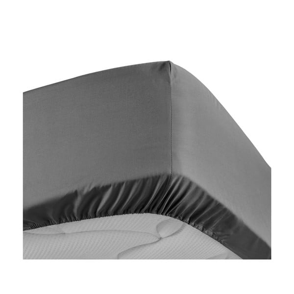 Lenzuolo in percalle di cotone elasticizzato antracite 160x200 cm Percaline - douceur d'intérieur-image-3