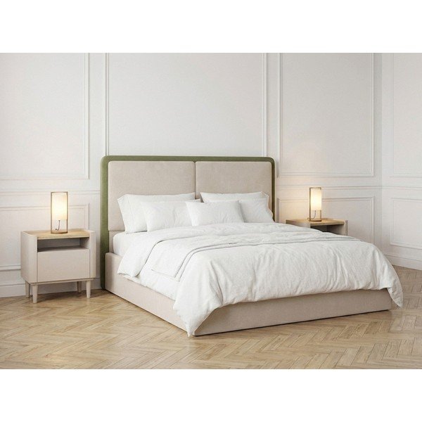 Letto matrimoniale verde/beige imbottito con contenitore con rete inclusa 180x200 cm Mara – Bobochic Paris-image-1
