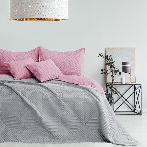 Copriletto rosa/grigio chiaro in microfibra con rivestimento trapuntato 240x260 cm Softa – Restilo-image-1
