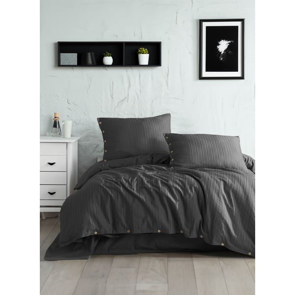Set copripiumino e federa grigio scuro in cotone renforcé per letto singolo 140x200 cm Como Striped – Mila Home Luxury