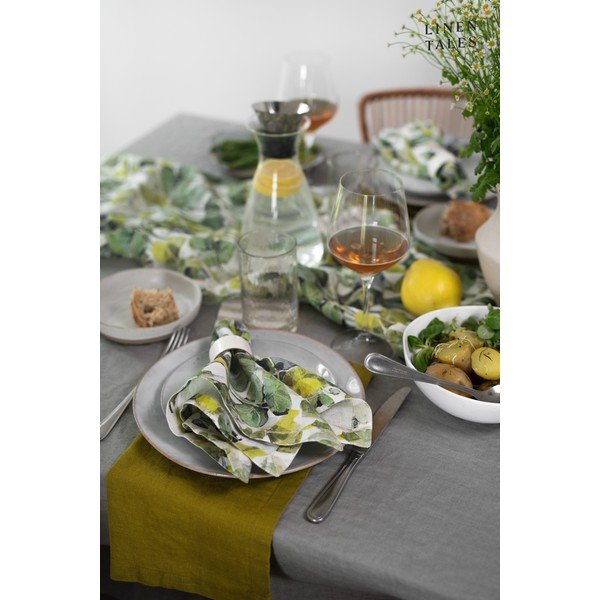 Sottobicchieri in panno verde in set da 4 Lotus - Linen Tales-image-3