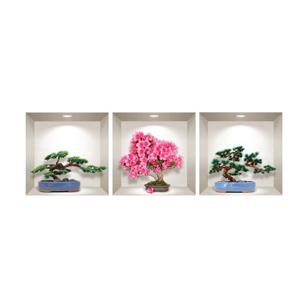 Set di 3 adesivi murali 3D naturali e colorati Bonsai - Ambiance-image-1