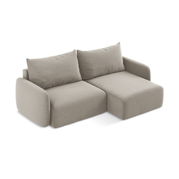 Divano angolare grigio tortora allungabile/con contenitore (con penisola a destra/con chaise lounge) con rivestimento in velluto Kalena – Makamii-image-3
