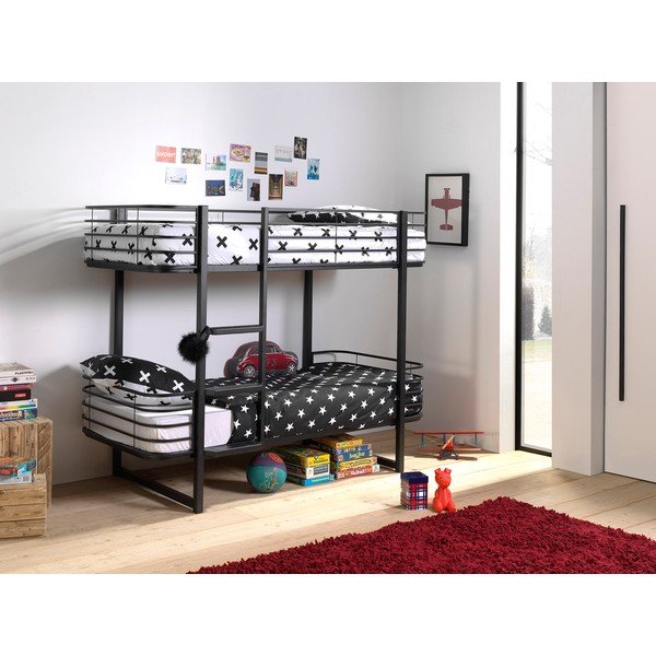 Letto da bambini a castello nero in metallo con rete inclusa 90x200 cm Oscar – Vipack-image-1