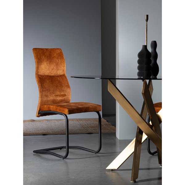 Sedia da pranzo marrone cognac in imbottito Thelma – Bizzotto-image-1