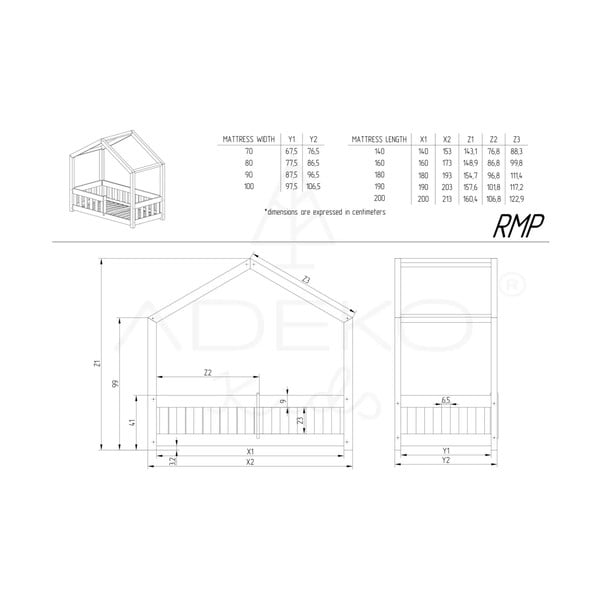 Letto per bambini in legno di pino di colore naturale 90x200 cm Mila RMP - Adeko-image-4