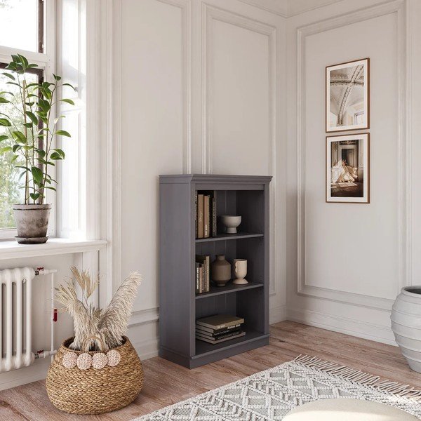 Libreria grigia in pino massiccio 74x118x35 cm Anita – Støraa-image-1