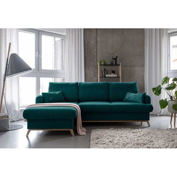 Divano angolare turchese allungabile/con contenitore (con penisola a sinistra/con chaise lounge) Scandic Lagom – Miuform-image-1
