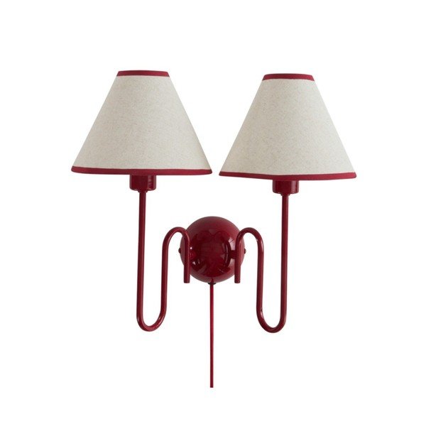 Lampada da parete rossa/beige in lino con alimentazione a corrente Juliet – Jotex