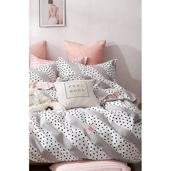 Lenzuolo singolo in cotone bianco e rosa esteso a tre pezzi 160x220 cm Bow and Polka-Dot - Mila Home-image-2