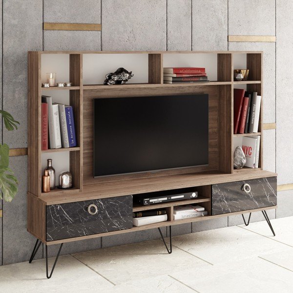 Set TV grigio-marrone in noce 180x136 cm Lorenz - Kalune Design-image-1