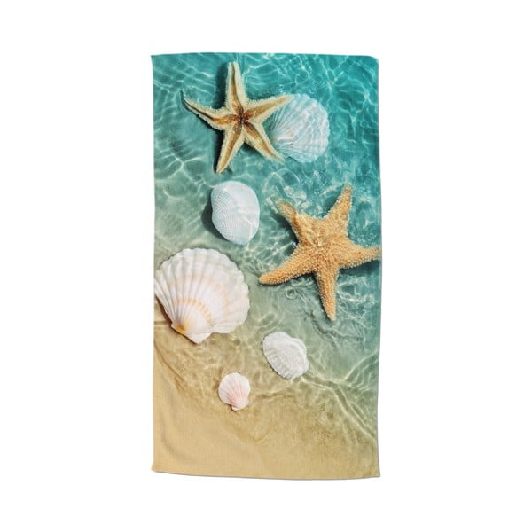 Telo mare blu/beige in velluto 100x180 cm Beachvibe – Good Morning