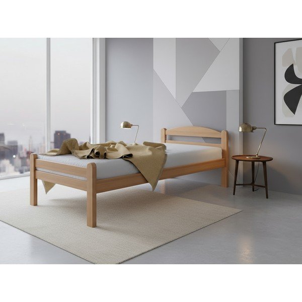 Letto singolo di colore naturale in faggio massiccio con rete inclusa 90x200 cm Bellariva – B.E.S.-image-1