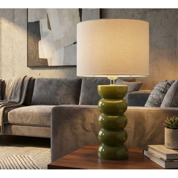 Lampada da tavolo bianca/verde in ceramica con paralume in tessuto (altezza totale 46 cm) Torr – Mauro Ferretti-image-1