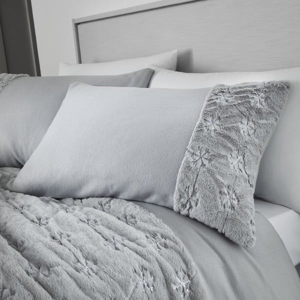 Biancheria da letto micro felpata grigia , 200 x 200 cm Cosy Snowflake - Catherine Lansfield-image-1