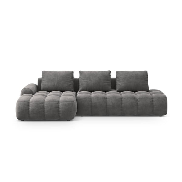 Divano angolare grigio allungabile/con contenitore (con penisola a sinistra/con chaise lounge) con rivestimento in velluto Linz – Cosmopolitan Design