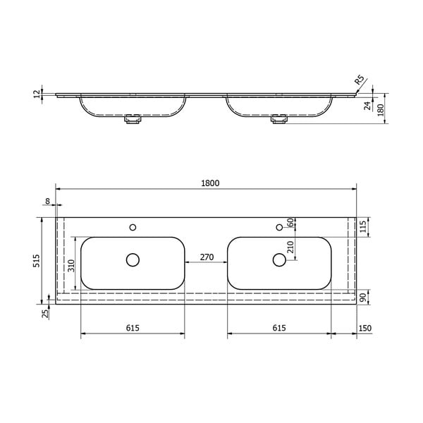 Doppio lavabo bianco in pietra artificiale 180x51,5 cm Aruba – Sapho-image-4