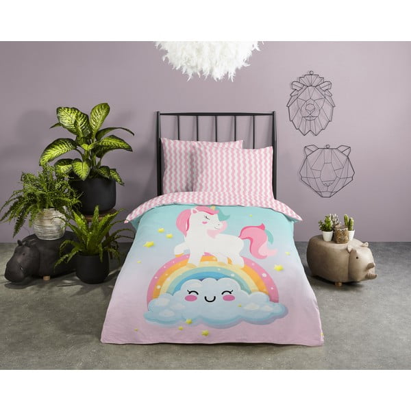 Set copripiumino e federa da bambini rosa/turchese in cotone per letto singolo 140x200 cm Sweety – Good Morning-image-1